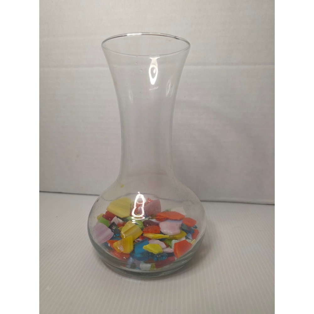 Clear Glass Bud Vase with Multi Color Glass Shards for Art and Crafting Projects